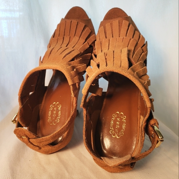 N.Y.L.A “Fancy” Suede Leather, Fringe Platform, 5 Inch Stiletto Heels - Picture 4 of 10